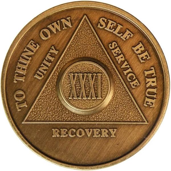 11 Year AA Sobriety Medallion - Elegant Marble Tahiti Teal Blue & Pink With Gold Plating - View #6
