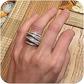 Gixaxak 925 Sterling Silver Shiny Diamond Ring Multi-Layer Winding Cubic Zirconia Anniversary Ring White Topaz Cubic Zirconia CZ Diamond Elegant Eternity Engagement Wedding Band Ring