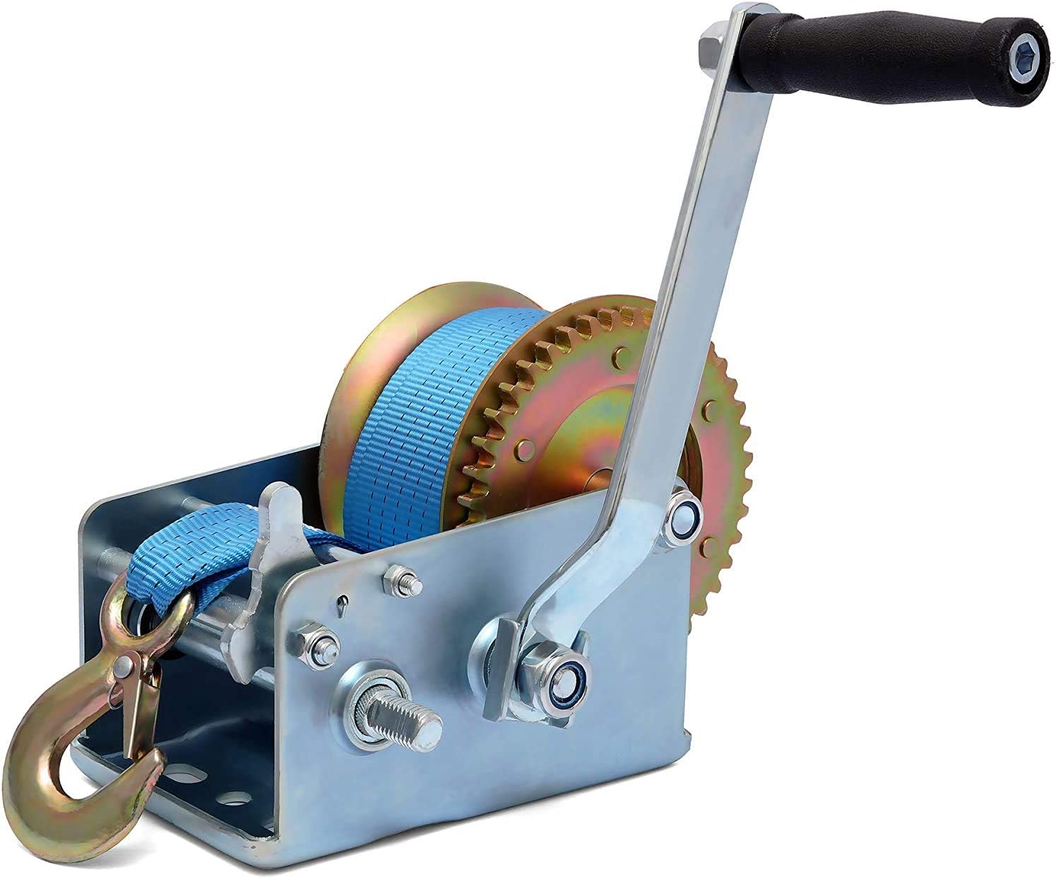 OPENROAD 3500lbs Hand Winch, Boat Trailer Winch Hand Trailer Winch with 10M Blue Strap,Handle Crank Manual Winch for Pulling: Home Improvement