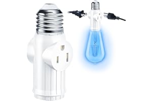 TOBASOVK Light Socket to Plug Adapter, Support 3&2 Prong Light Socket Outlet Adapter, Professional Materials & Stable Performance Light Bulb Outlet Socket Adapter, for Garage Porch (White)