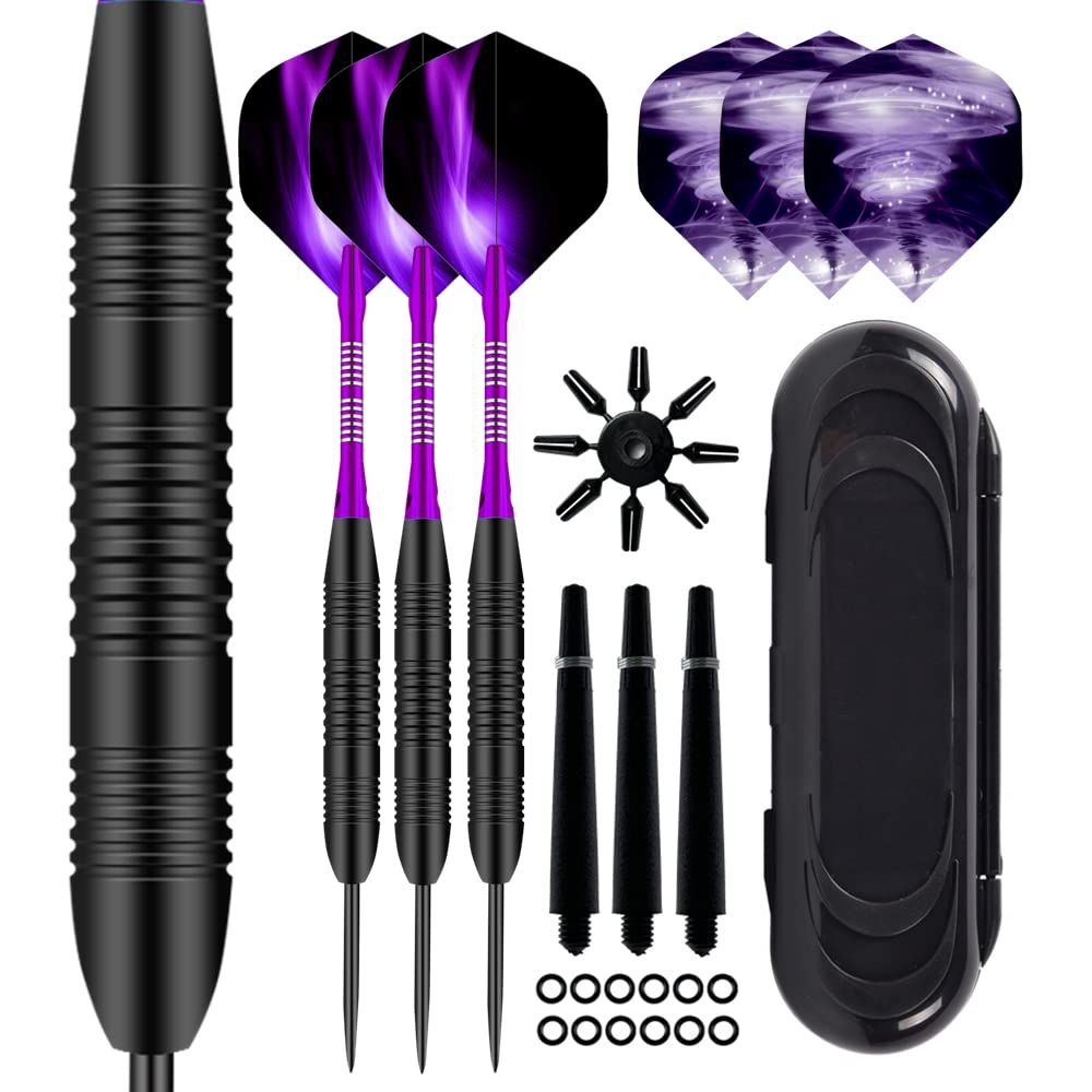 Aiqilai Darts Set 23g,Steel Tip 3 Pack Professional Dart with Aluminum Shafts(+3 More Spare Shafts) and 2 Style Flights And Darts Case