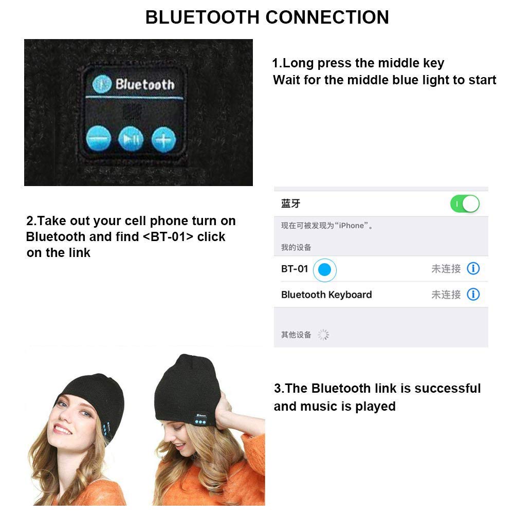 Wireless Bluetooth Beanie Hat, Unisex Bluetooth Beanie Smart Winter Knit Hat V4.2 Wireless Musical Headphones Earphones Cap Unique Christmas Tech Gifts for Teen Young Boys Girls Men Women