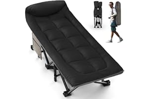 Overmont Camping Cot - Comfortable Portable with Cushion and Pillow - Folding Cot with Carry Bag Supports 550 lbs for Outdoor