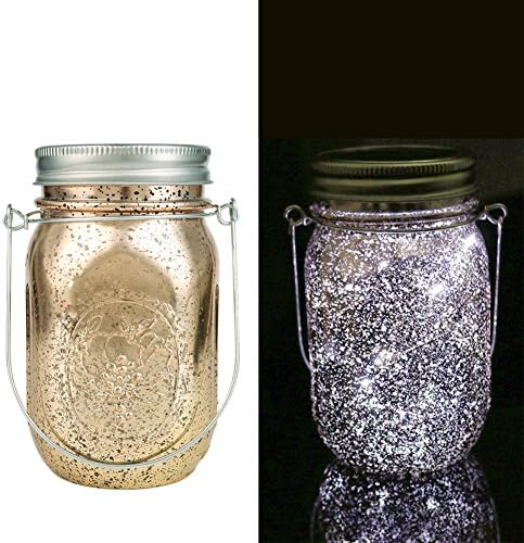 Solar Mason Jar LED Lamp Bottle Light Fairy String Light Insert Hanging Lantern for Wedding,Party,Indoor,Outdoor,Patio or Valentine's day，Christmas day etc Decor (white+Rose gold jar)