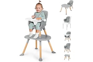 Ezebaby Baby High Chair, 8 in 1 Convertible High Chairs to Booster Seat/Toddler Chair/Table and Chair Set, Wooden High Chair with Adjustable Tray & PU Cushion(Grey)