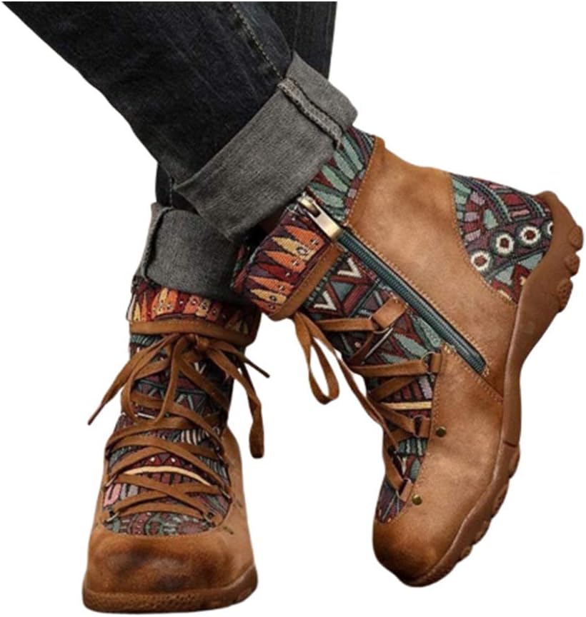 AgrinTol Women's Ankle Boots Retro Winter Ladies Bohemian Style Zip Short Booties Casual Shoes 2019