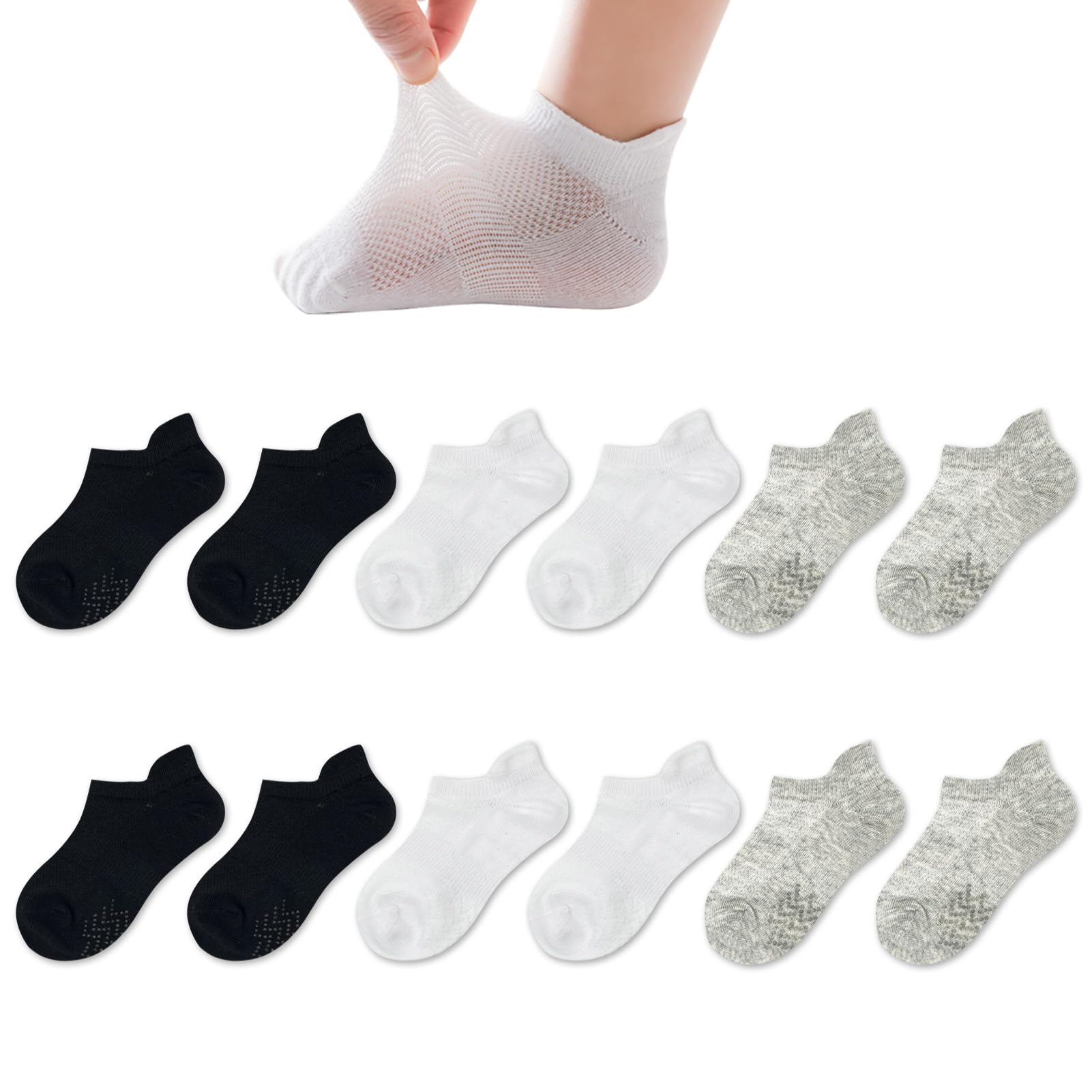 Photo 1 of Zumou Toddler Non Slip Socks No Show Thin Ankle Anti Skid With Grips for Kids Little Girls Boys (2-4T, 12 Pairs,black white grey)