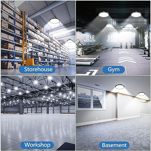 TOPAUBUB 100W UFO LED Interior Ceiling Spotlights, 4 Pieces, LED Ceiling Lamps 10000LM IP65 6500K with Metal Chain 30 cm, Driver, Industrial Spotlight for Garage