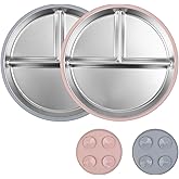 ShineMe Stainless Steel Kids Plates 2 Pack, 9”Suction Plates for Baby with Removable Colored Silicone Sleeves, Unbreakable Toddler Divided Plate Non Toxic for Snack, Meal...
