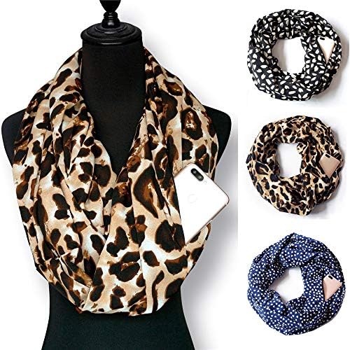 Morwind Scarf with Zip Pocket,Infinity Scarf with Hidden Pocket,Loop Scarf with Pocket,Women Print Winter Convertible Infinity Scarf Pocket