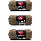 Red Heart Super Saver Yarn for Crocheting &amp; Knitting, Caf&eacute; Latte, 3-Pack | #4 Medium Worsted Weight Acrylic Soft Yarn for Blankets, Beanies, Amigurumi, and Beginner Projects, 364 yards, 198g/7oz