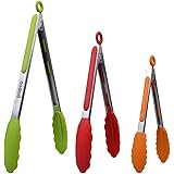 The Original Popco Tongs, Set of 3-7,9,12 inches, Heavy Duty, 304 Stainless Steel Bbq and Kitchen Tongs with Silicone Tips (3