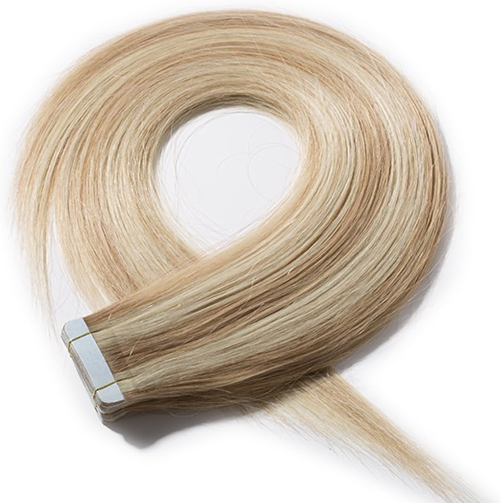12 inches Tape in Hair Extensions Human Hair 20 PCS Straight Skin Weft Real Remy Hair Extension (40g, 18/613 Ash Blonde Mix Bleach Blonde)