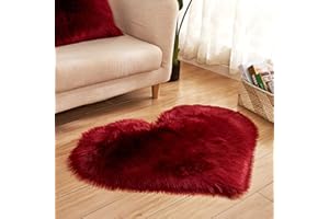 ZuTKekon Faux Fur Sheepskin Heart Shaped Area Rugs, 12"x16" Luxurious Wool Love Floor Carpets Bathroom Non-Slip Mat for Home Decor Nursery Living Room Bedroom Pet Kids and Baby Room (Wine Red)