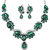 Qlavoca Elegant Crystal Jewelry Set for Women Teardrop Rhinestone Necklace and Dangle Earrings Set for Bridal Evening Prom Jewelry