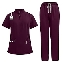 Women Scrubs Set V-Neck Stretch Tops with Pockets