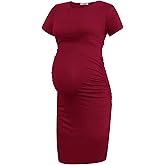 Smallshow Women's Short Sleeve Maternity Dress Ruched Pregnancy Clothes