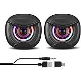 Elimavi USB Computer Speakers for RGB Lighting, PC Speakers with a USB-C Interface are Suitable for Desktop Laptop Monitor, Owl Eye Design, Colorful Lights