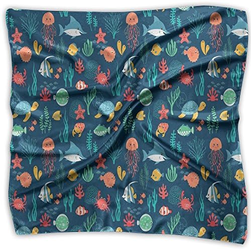 Fish Shark Turtle Medusa Sea Women's Fashion Print Square Scarf Neckerchief Headdress M