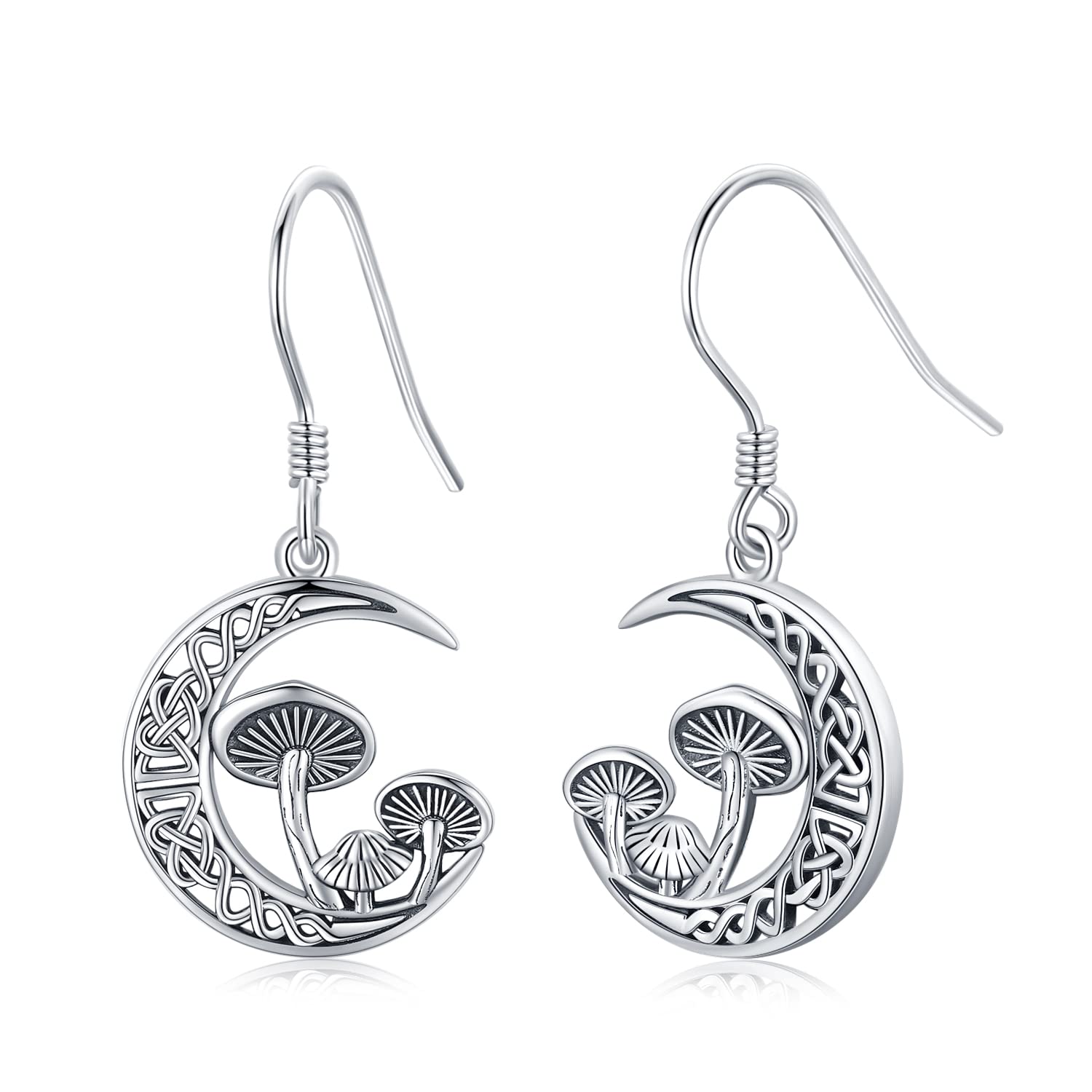 Mushroom Earrings 925 Sterling Silver Celtic Knot Crescent Moon Dangle Drop Earrings Mushroom Jewellery Gifts for Women Girls