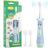 NELL&WELL Kids Electric Toothbrush, 2-Min Timer, 3 Modes with Memory, IPX 7 Waterproof, Battery Powered Kids Toothbrush with 3 Soft Bristles Heads for Children Boys and Girls Ages 3+