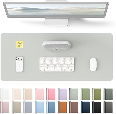 YSAGi Leather Desk Mat Large 60x35 cm Non-Slip Waterproof Light Grey