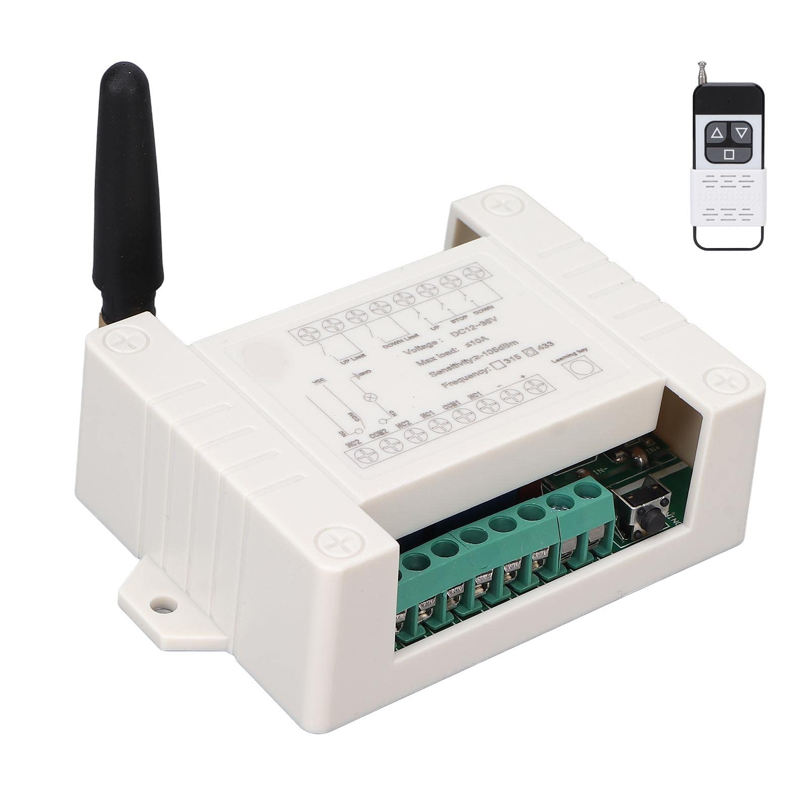 Relay Remote Control Switch, DC 12V 24V 36V 433MHz Wireless RF Remote Control, 10A Motor Forwards and Reverse Remote Switch for Industrial Control