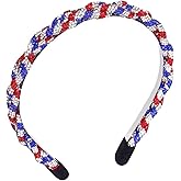 Soochat 4th of July Headband Patriotic Rhinestone Headband Crystal Red White Blue Stripes Twist Hairband for Independence Day Holiday Party Hair Accessories