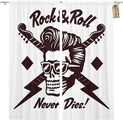 Amazon Com Golee Window Curtain Rock N Roll Never Dies Skull