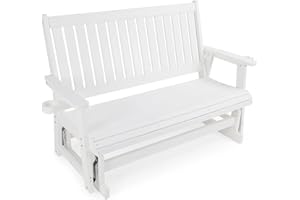 MOSBRISA HIPS Patio Glider with Cup Holders, Durable HIPS Material, All-Weather Resistant, High Backrest and Deep Contoured Seat, Heavy Duty 900 LB (White, 3-Seat)