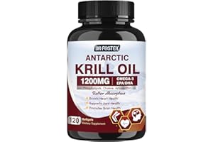 DRFOSTER Krill Oil 1200mg, Antarctic Krill Oil Omega 3 Supplement with EPA, DHA，Astaxanthin & Phospholipids for Heart & Brain & Joint Health, No Fishy Aftertaste,120 Softgels (60 Servings)