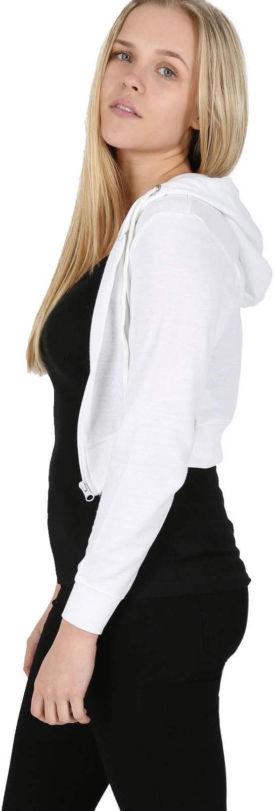 Womens Ladies Plain Cropped Hoodie Hooded Tops Sweatshirt Zip Up Hoody Jacket Jumper
