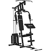 Soozier Multifunctional Smith Equipment, Home Gym Machine with LAT Pulldown Bar and 99lbs Weight Stack, Workout Equipment Sta