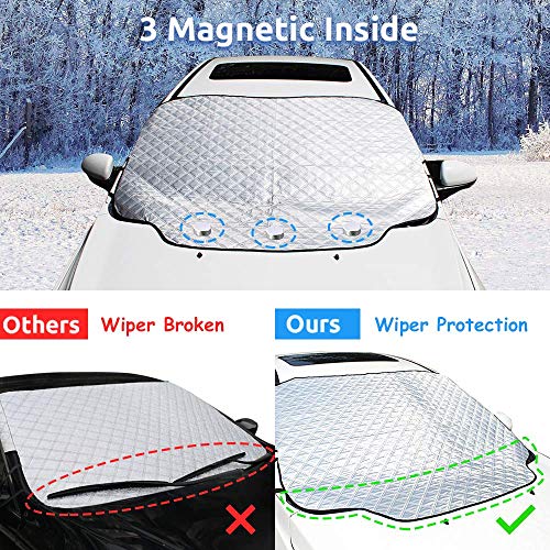 Mumu Sugar Car Windshield Snow Cover, Car Windshield Snow Ice Cover With 4 Layers Protector, Waterproof Windshield Winter Cover For Ice,Snow,Frost,UV Protection,Extra Large Size Fits for Most Vehicles