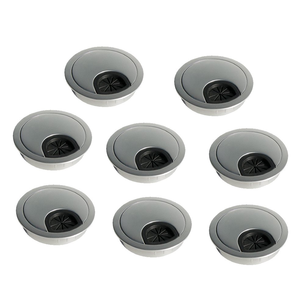 Emuca Round built-in metal grommet for table/desk/worktop, Ø60mm, Matt chrome, Set of 8