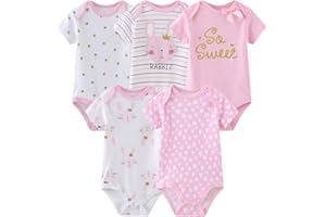 MAMIMAKA Unisex Newborn Bodysuits Infant Baby Clothes Short Sleeve One-Piece Cotton Bodysuit 5 Pack for Baby Boys and Girls