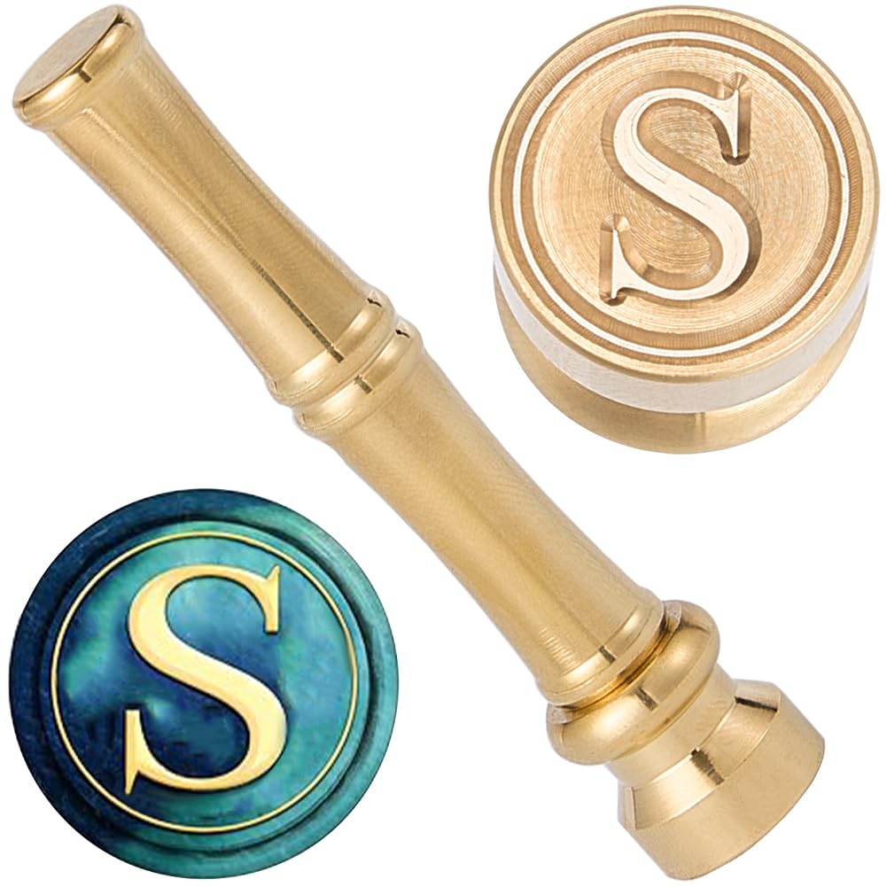 Photo 1 of CRASPIRE Alphabet Sealing Wax Stamps Letter S Wax Seal Stamps 15mm Mini Initials Removable Golden Brass Heads Bamboo Metal Handle for Envelope Invitation Wedding Embellishment Gift Packing Card Making
