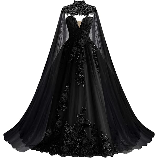 Mouccy Elegant Strapless Wedding Dresses Black Lace Prom Gowns with Cape  A-line Sweet Sweet 16 Dress for Women 0 at Amazon Women's Clothing store