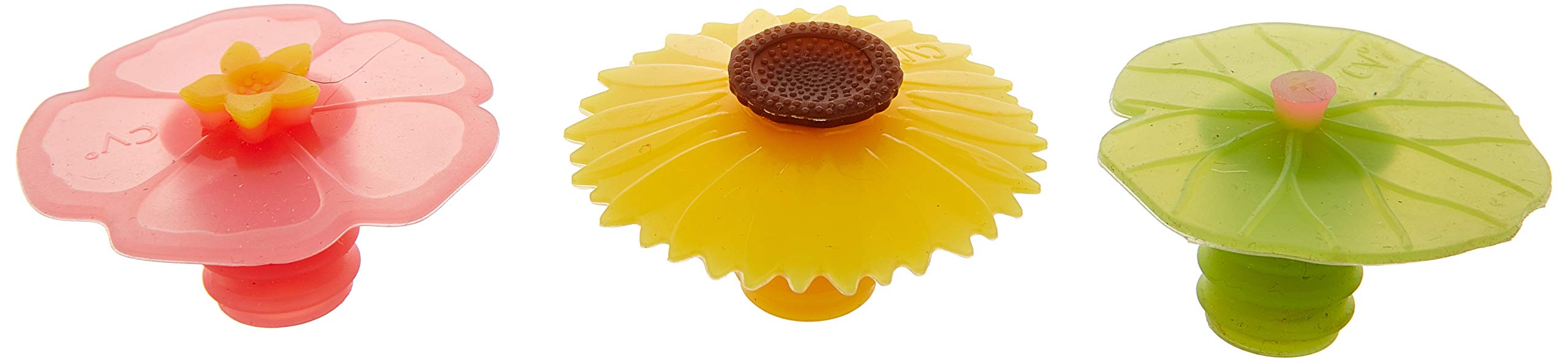 Charles Viancin #NA Wine Bottle Stopper-Lily Pad, Sunflower & Hibiscus, Silicone, Multi Color
