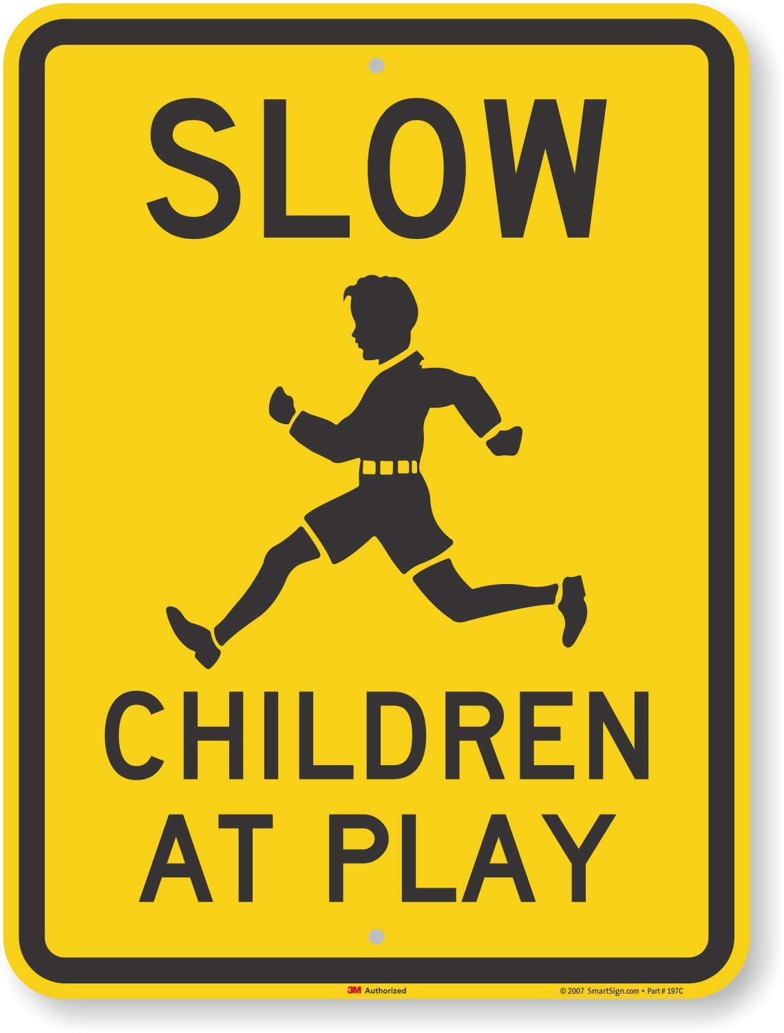 SmartSign 3M High Intensity Grade Reflective Sign, Legend"Slow - Children at Play" with Graphic, 24" high x 18" wide, Black on Yellow