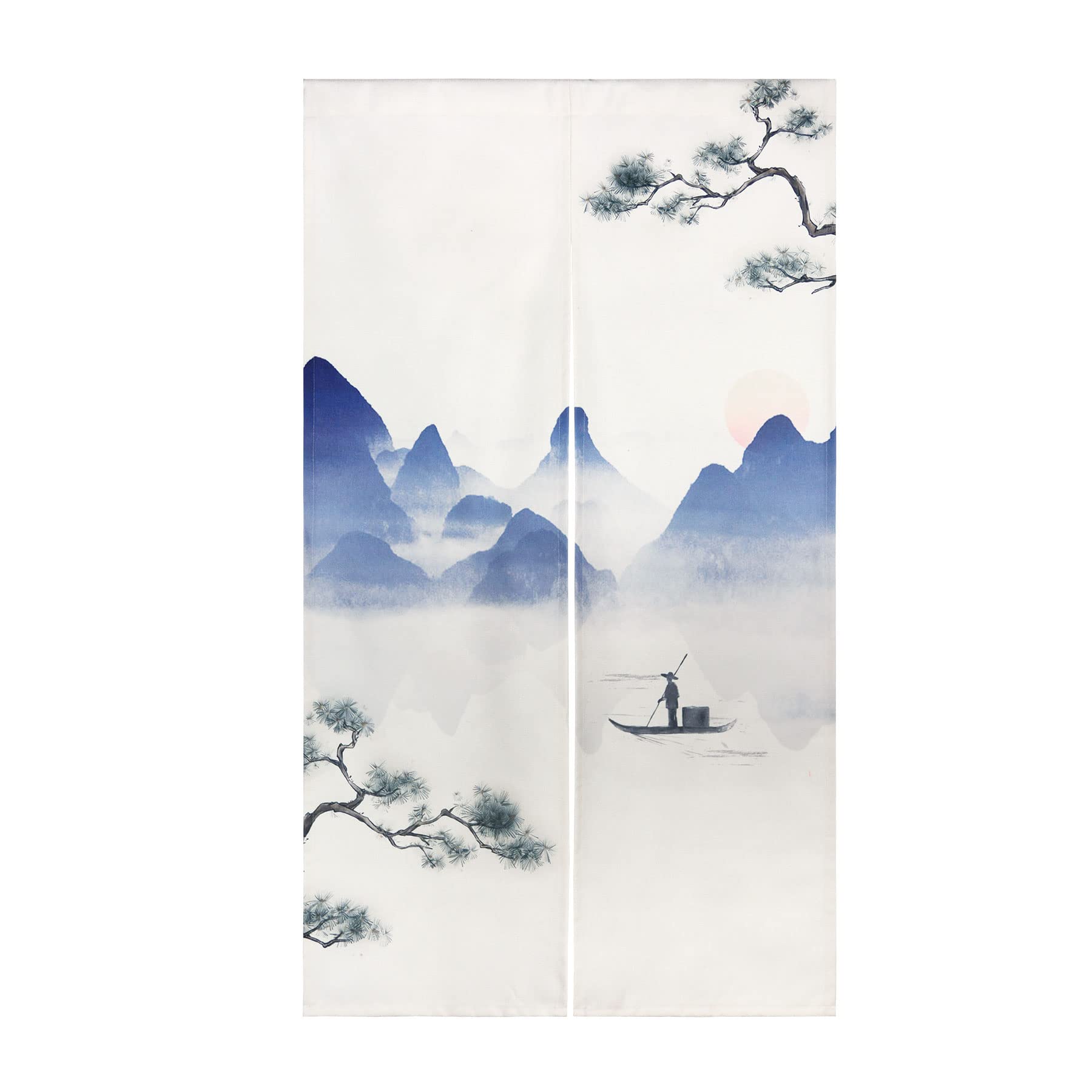 LIGICKY Noren Doorway Curtain Chinese Style Ink Mountain Lake Printed Cotton Linen Window Treatment Door Tapestry for Home Decoration 85 x 150 cm