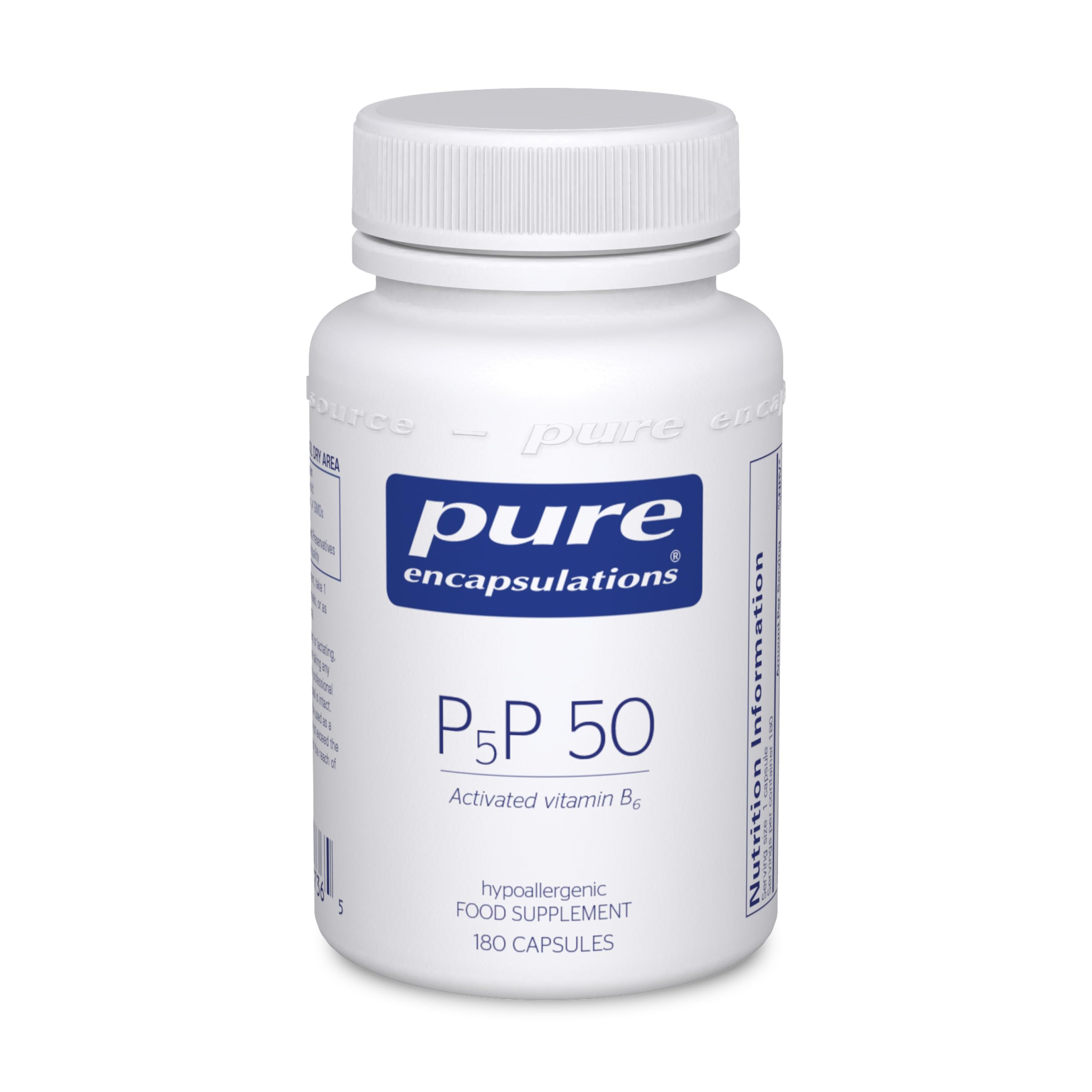Pure Encapsulations P5P 50 - Activated Vitamin B6 - Pyridoxal-5'-Phosphate Tiredness and Fatigue Supplement - 180 Capsules
