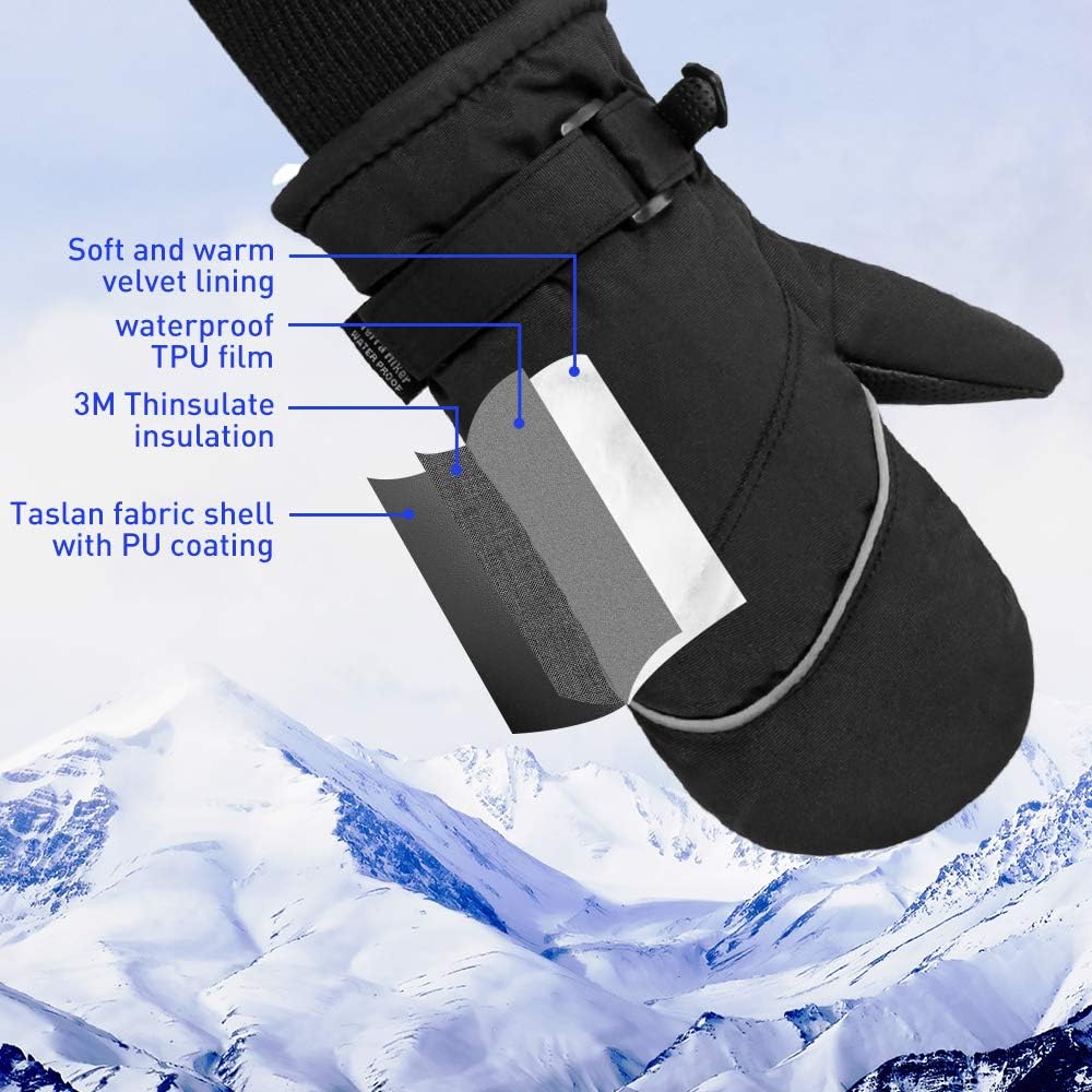 Terra Hiker Kid's Ski Mittens, Water-Resistant and Windproof Gloves, Breathable Ripstop Fabric for Boys, Girls in Cold Weather, Suitable for Children Aged 2-6 : Clothing