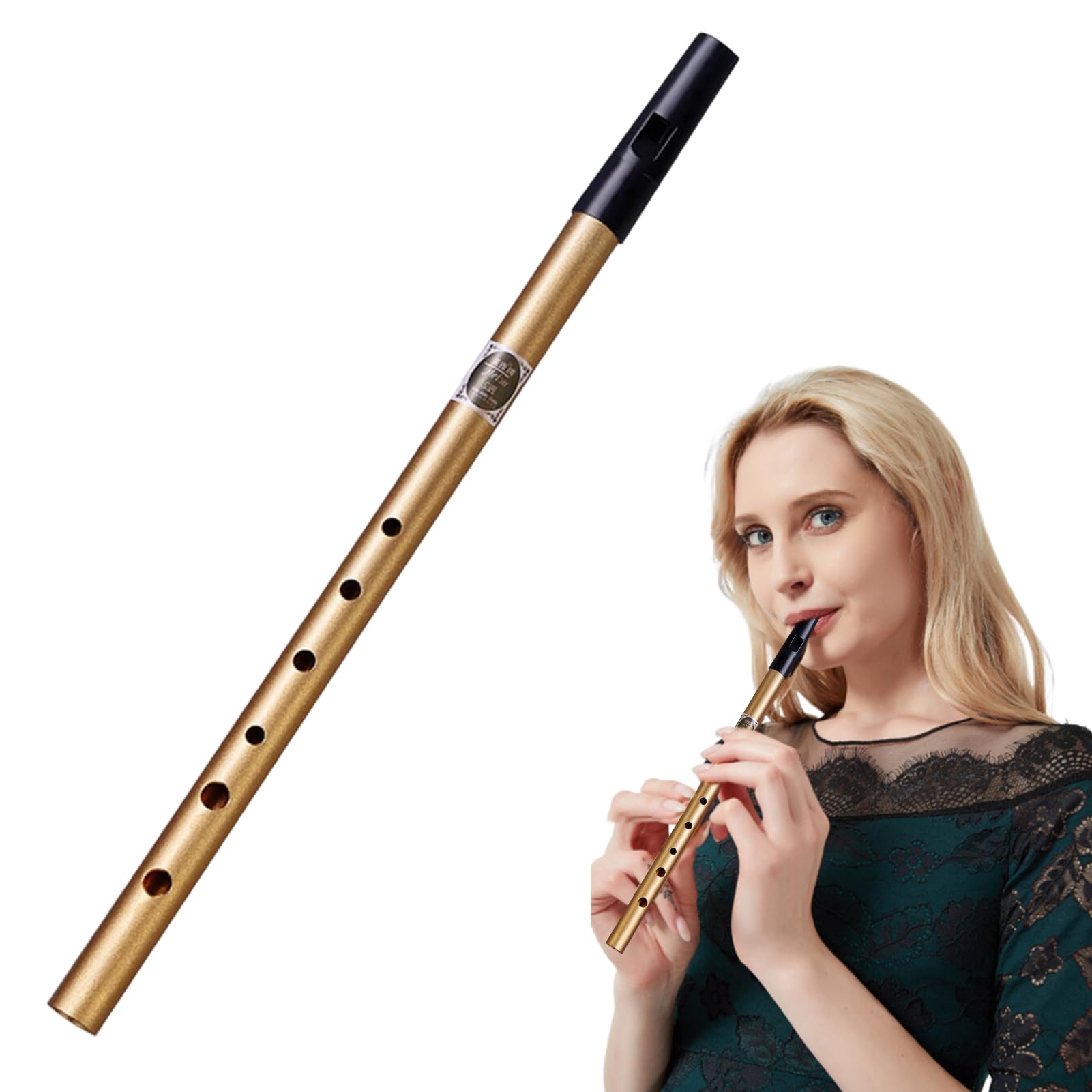 Authentic Penny Whistle, Six-Hole D Tin Whistle - Perfect for Traditional Celtic Music - Black