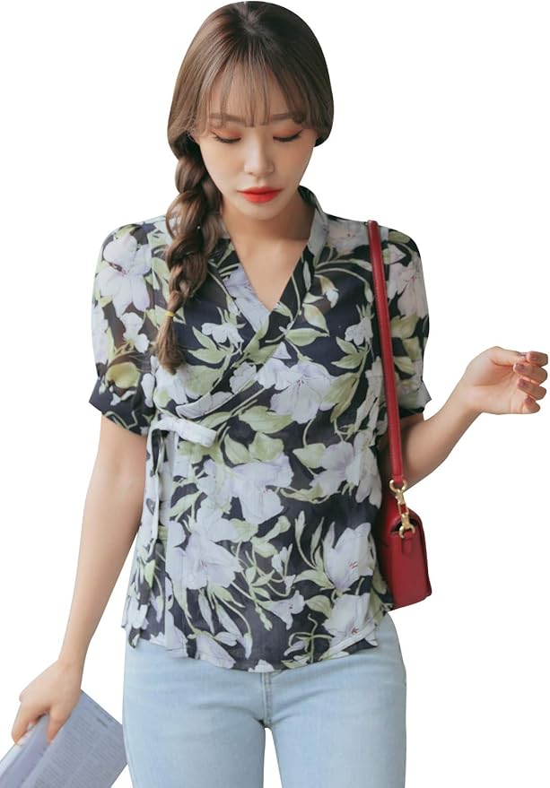 Blusa coreana manga curta azul marinho