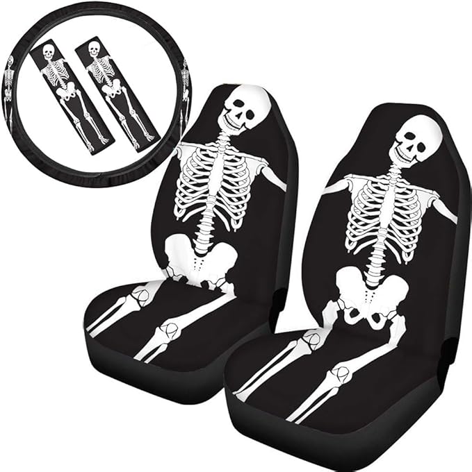 NDISTIN Novelty Black Car Seat Covers Front Seat Skull