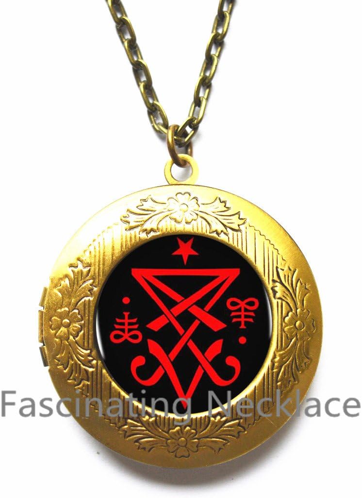 New Locket Necklace,Occult Sigil of Lucifer Satanic Locket Pendant Statement Locket Necklace Jewelry Collar Small Gift,AE0037