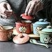 DoDola Ceramics Retro Flower Sugar Bowl with Lid and Spoon 5.5 Ounces Green
