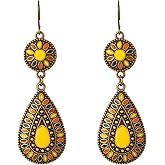 Handmade Boho Teardrop Earrings for Women Unique Tribal Ethnic Colorful Vintage Antique Enamel Waterdrop Dangle Drop Statement Earrings All-match Sculpted Water Drop Jewelry Gifts