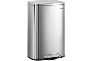 SONGMICS 13 Gallon (50 L) Trash Can, Stainless Steel Kitchen Garbage Can, Recycling or Waste Bin, Soft Close, Step-On Pedal, Removable Inner Bucket, Silver ULTB050E01